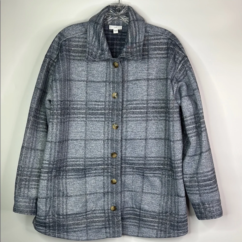 J.Jill Blue Gray Plaid Button Shacket Size Medium